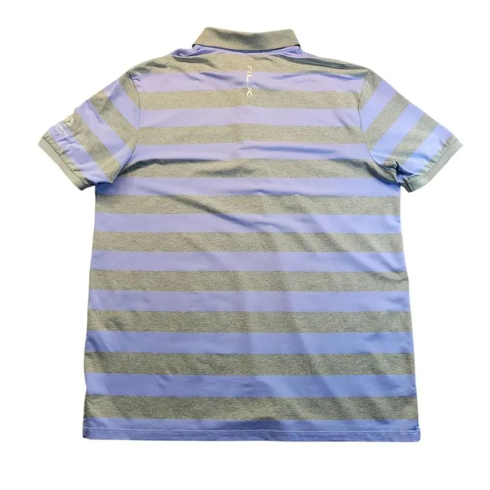 RLX Ralph Lauren Mens Polo XL Purple Gray Striped Golf Shirt BROADMOOR‎ Logo